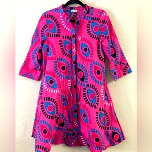 Zuri 100% Cotton Shirt Dress Small Pink Lagenlook Art To Wear Relaxed Fit